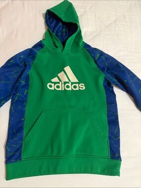 adidas Green Hoodie with Blue Patterned Sleeves